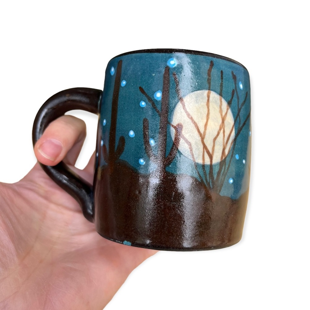 Handmade Handpainted Vintage Ceramic Southwest Nighttime Landscape Collector Mug